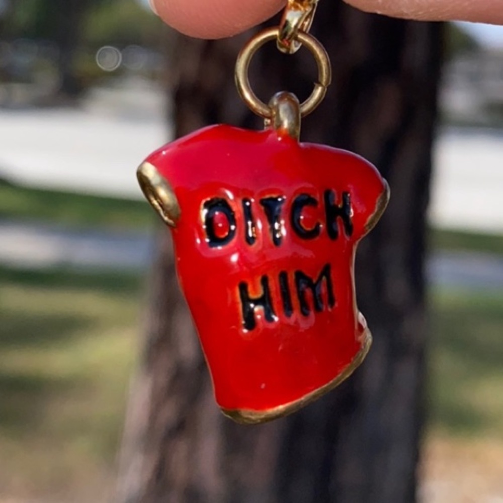 Y2K Juicy Couture KEEP HIM DITCH HIM TSHIRT CHARM Red Enamel NEW